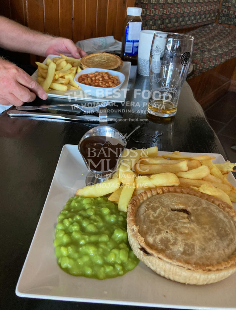 Minced Beef Pie, Chips & Mushy Peas with Gravy - October 2023