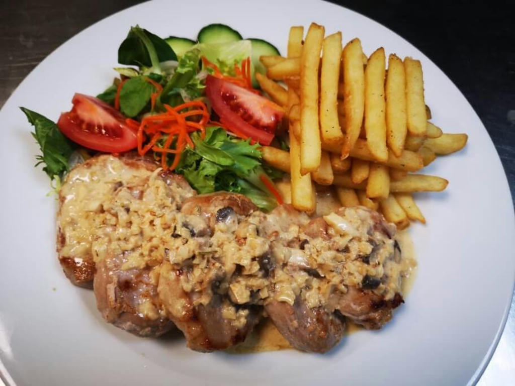 Grilled Pork Tenderloin with Sherry Rosemary Cream Sauce Sub for Chips & Side Salad
