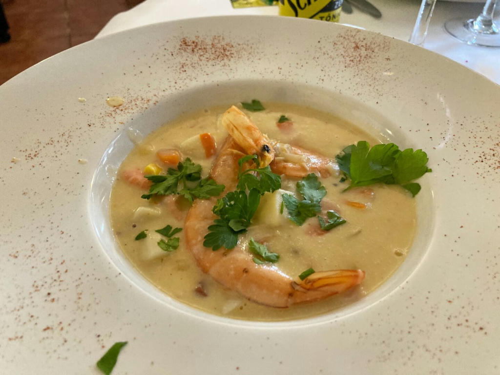 Seafood and crab chowder with bacon and sweetcorn - February 2023