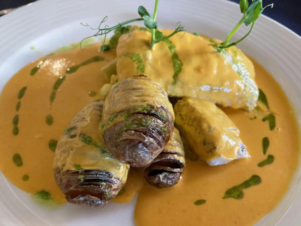 Fillet of Hake, Lobster Sauce, Hasselback Potatoes and Green Vegetables - March 2023