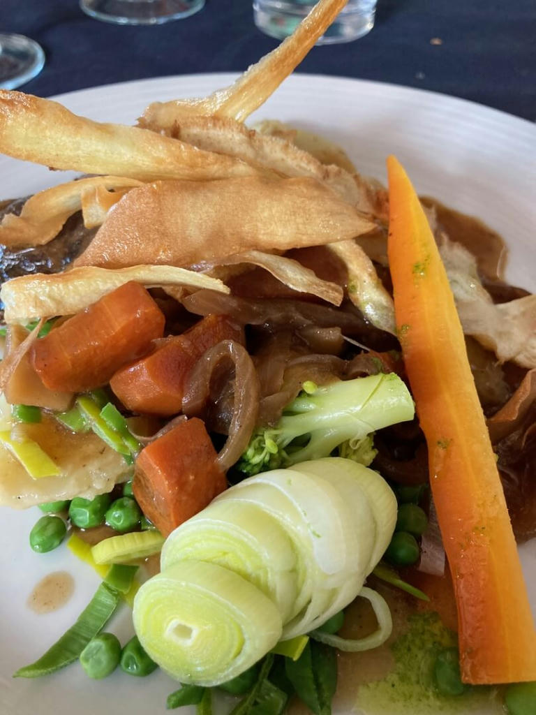 Braised, Massaman Spiced Cheek of Pork, Gratin Potatoes, Rosemary Carrot and Green Vegetables - March 2023