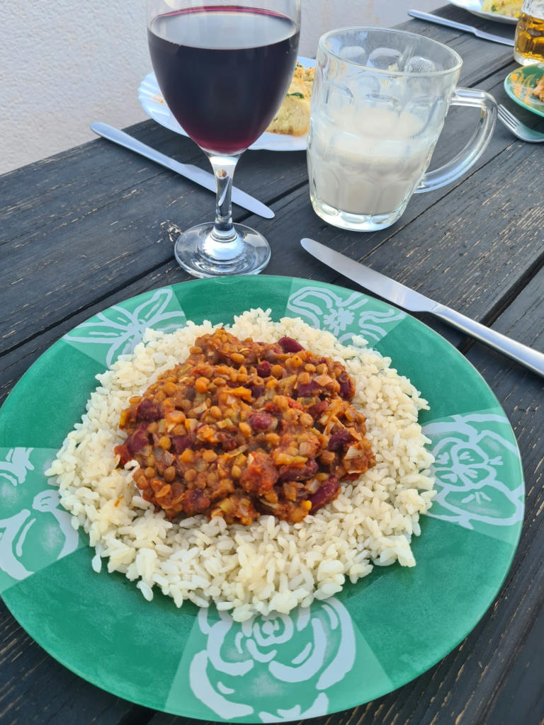 Mixed lentil and bean curry with rice (vegan) - May 2024