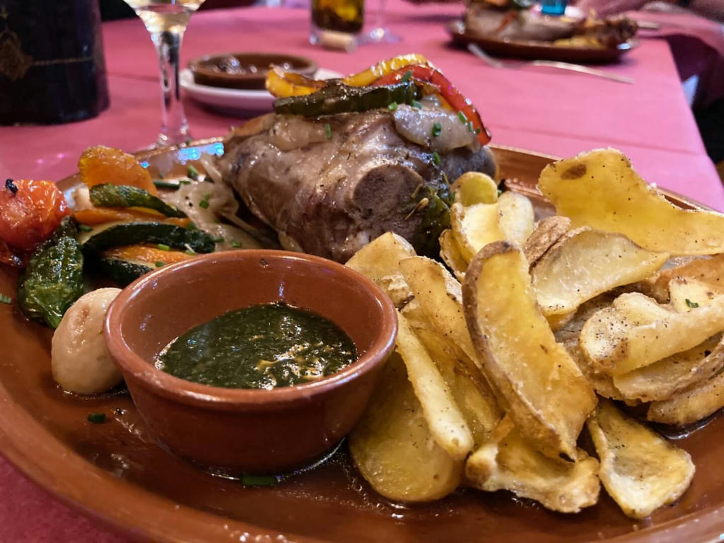 Roast leg of Lamb with fried potatoes, vegetables, and home-made bread (on the side, with rosemary & mint sauce) - January 2023