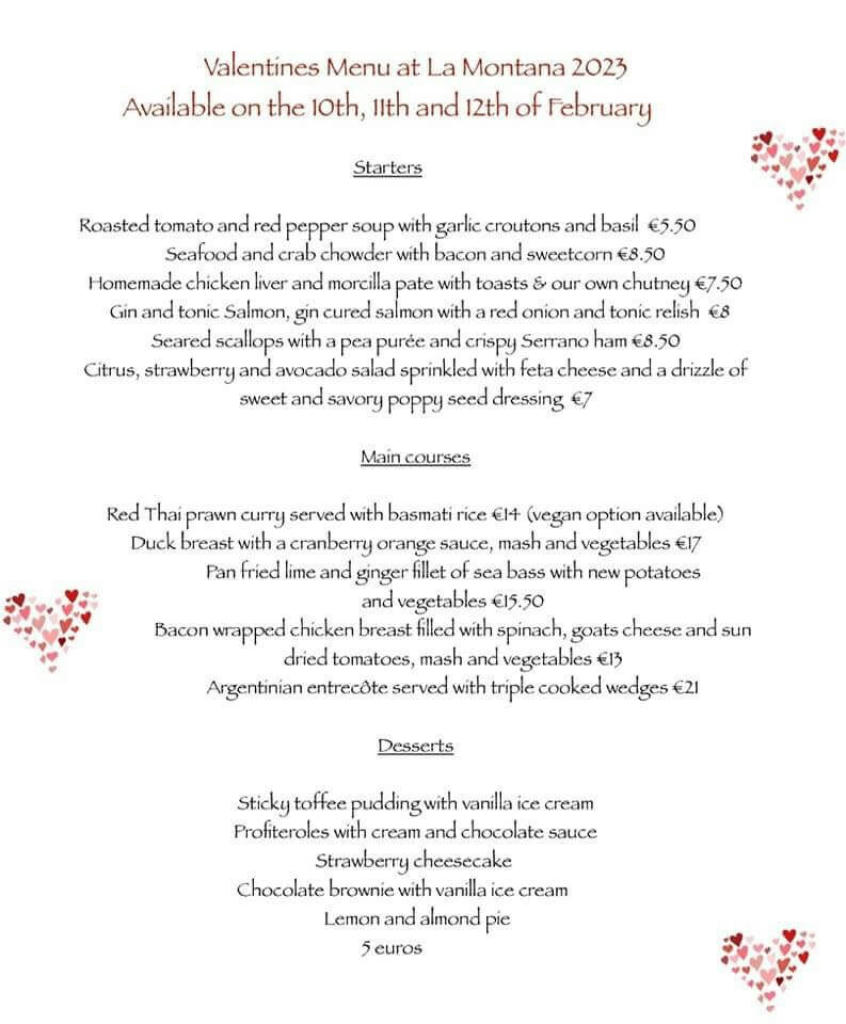 Valentines menu  - February 2023