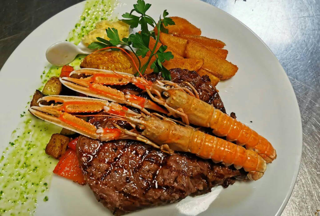 Grilled Angus Entrecot and Langoustines (surf and turf)