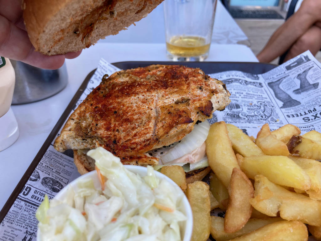 Lonestar Chicken Burger, chips and coleslaw - August 2023