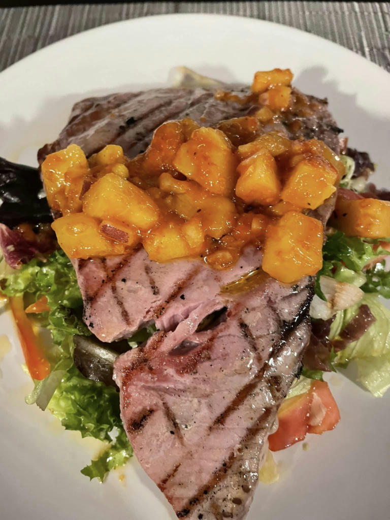 Char grilled fillet of tuna on salad with mango & chilli salsa - September 2023